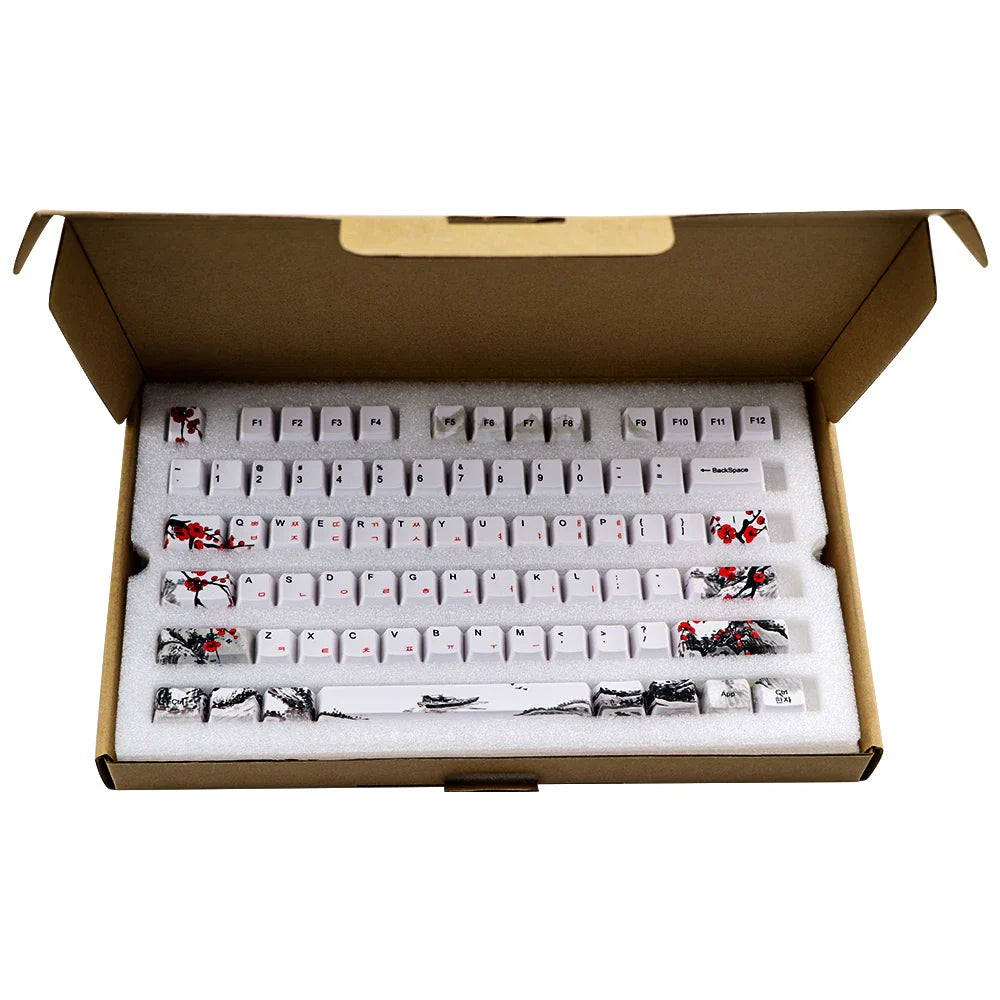 Capuchons de touches de clavier mécaniques, nouveauté, colorant sous fleur de prunier, profil OEM, pour 61/64/68/108, russe et japonais, uniquement en vente