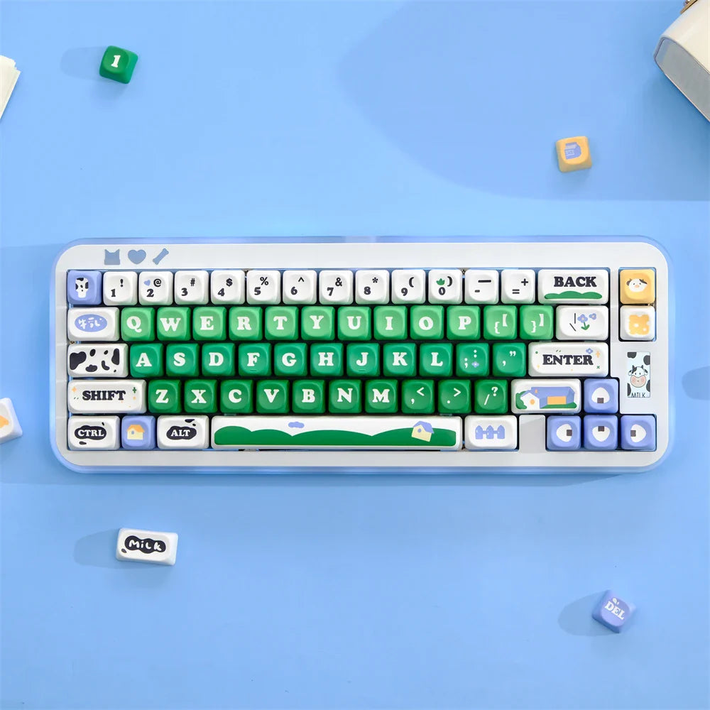 MOA atslēgu vāciņi 129 atslēgas govju ganības PBT atslēgas vāciņš MOA profila krāsu sublimācijas taustiņu vāciņš spēlēm Mehāniskās tastatūras tastatūras vāciņš MX slēdzis