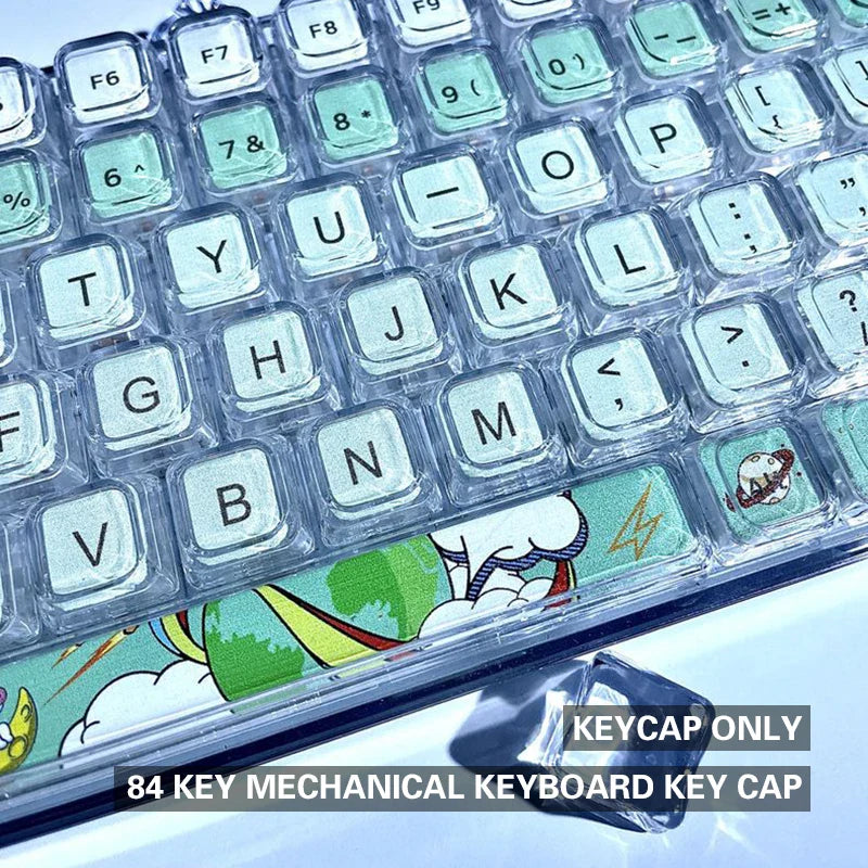 Capuchons de touches XDA de dessin animé d'astronaute à 84 touches, capuchons de touches de clavier mécaniques, capuchons de touches transparents universels à arbre transversal de personnalité