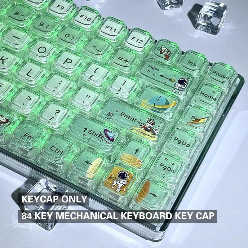Capuchons de touches XDA de dessin animé d'astronaute à 84 touches, capuchons de touches de clavier mécaniques, capuchons de touches transparents universels à arbre transversal de personnalité